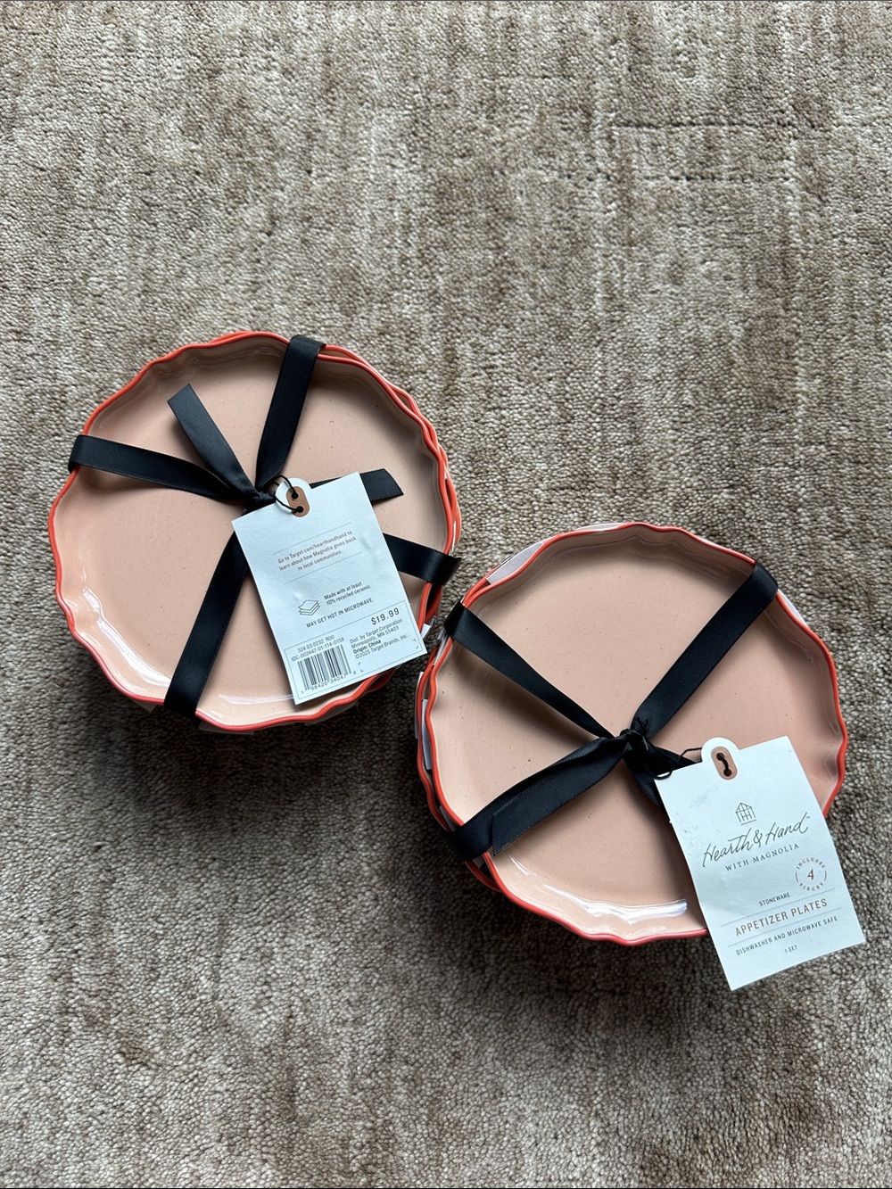 Hearth & Hand Blush Pink Scalloped Appetizer Plates with Coral Edge (Set of 4)